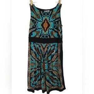 Dressbarn Teal and Gold Patterned Dress